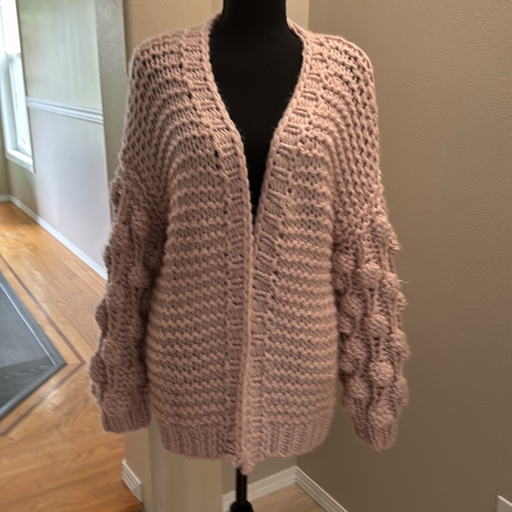 AMARYLLIS WOMENS PINK CHUNKY KNIT BUBBLE SLEEVE CARDIGAN SIZE XS/S